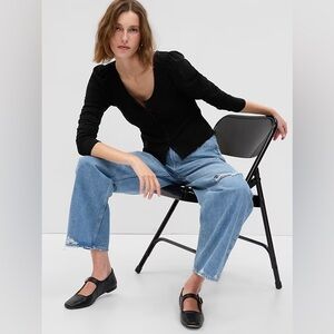 Gap NWT Black Smocked Button Front Top Long Sleeve XXS